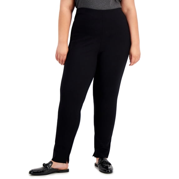 Alfani Plus Size Split Hem Pull On Pants Deep Black 2X