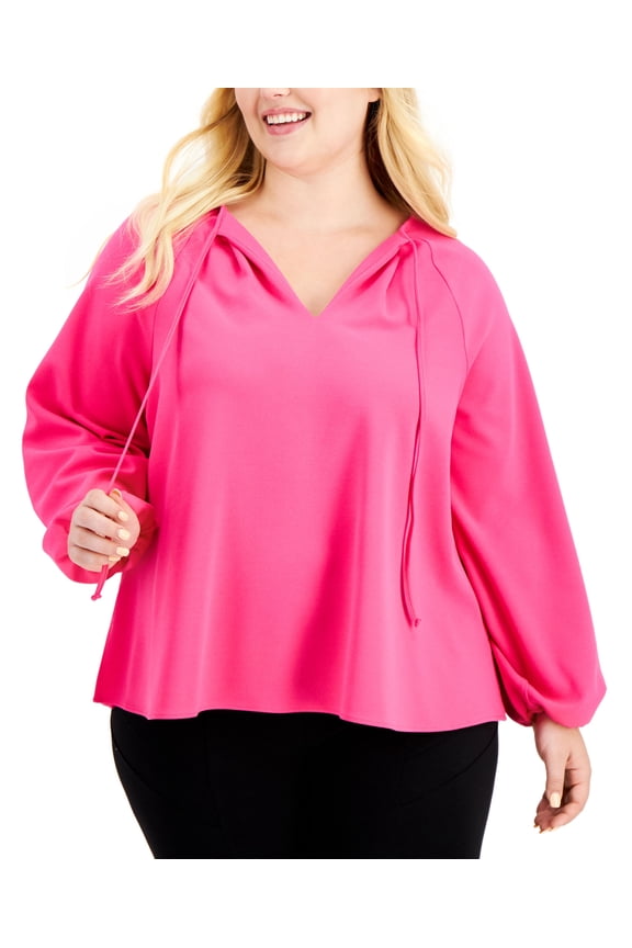 Plus Size Stretch Crepe Balloon Sleeve Top Fuchsia Flame 3X