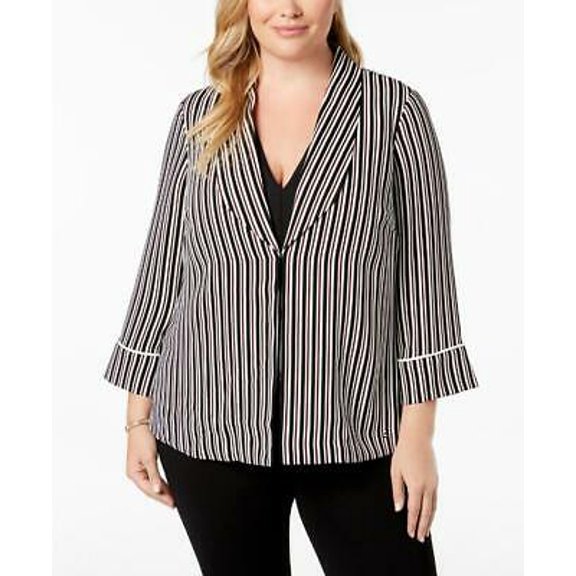 Alfani Women's Plus Striped 3/4 Sleeve Shawl Collar Robe Blazer Size 1X