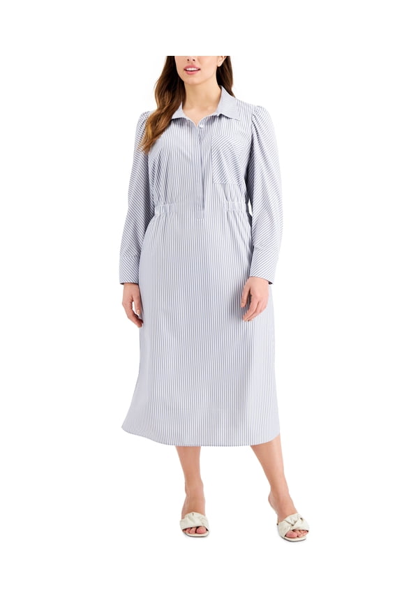 Plus Size Striped Shirtdress Blue Sloane Stripe 0X