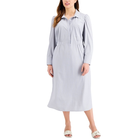 Alfani Plus Size Striped Shirtdress Blue Sloane Stripe 1X