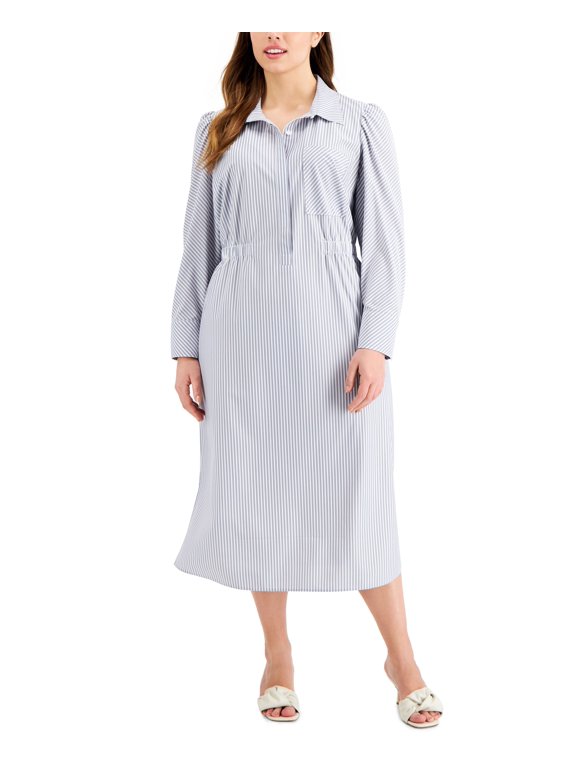 Plus Size Striped Shirtdress Blue Sloane Stripe 1X