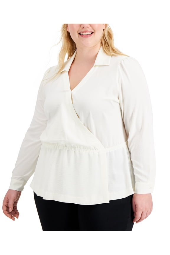 Plus Size Surplice Peplum Blouse Calla Lily 2X
