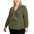 thumbnail image 1 of Alfani Plus Size Surplice Peplum Blouse Peplum Blou Burnt Olive 0X, 1 of 1
