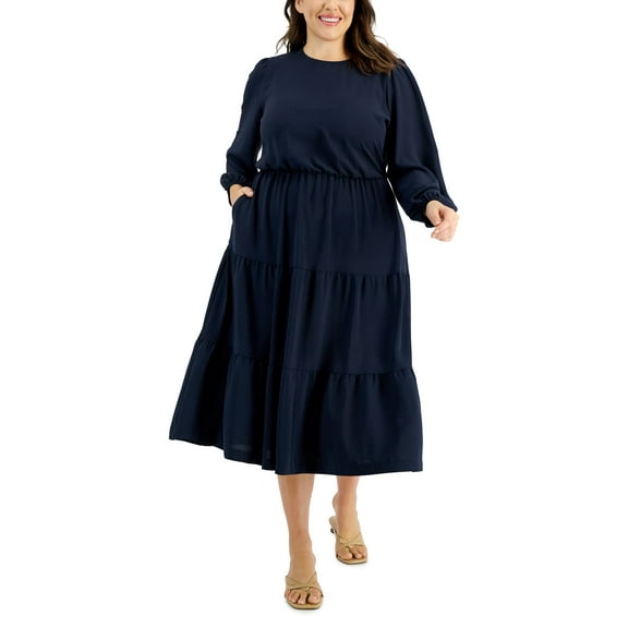 Alfani Plus Size Tiered Midi Dress Modern Navy 18W