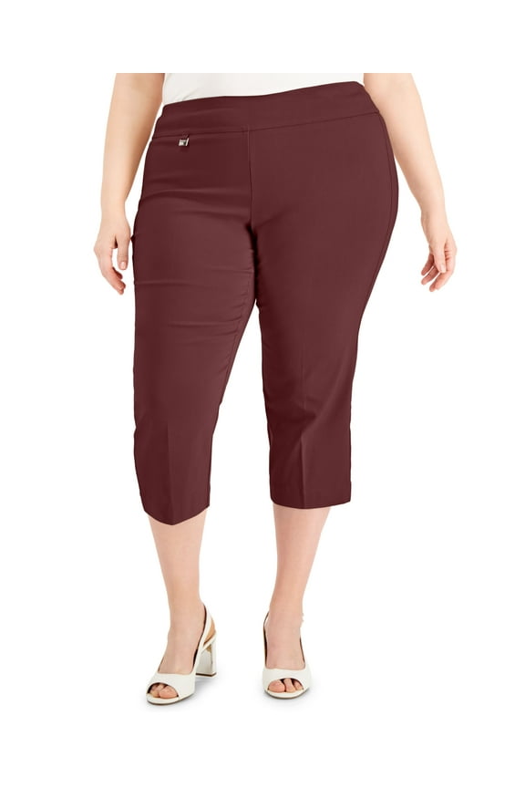 Plus Size Tummy Control Capri Pants Crimson 28W