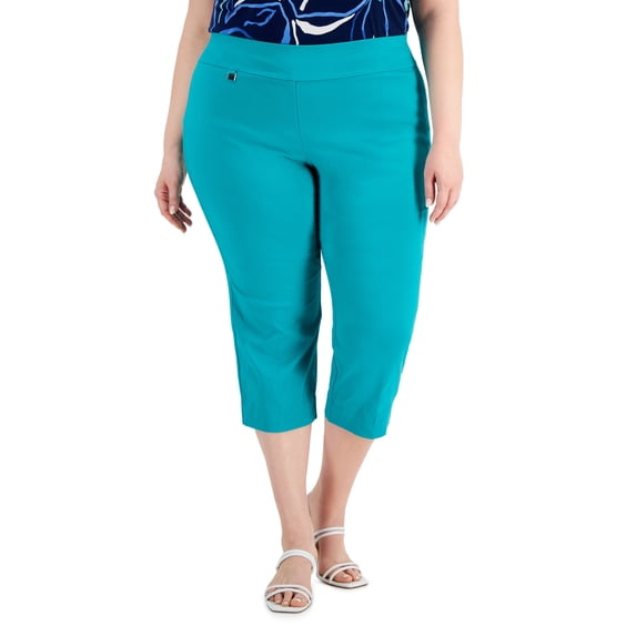 Alfani Plus Size Tummy Control Capri Pants Teal Oasis 28W