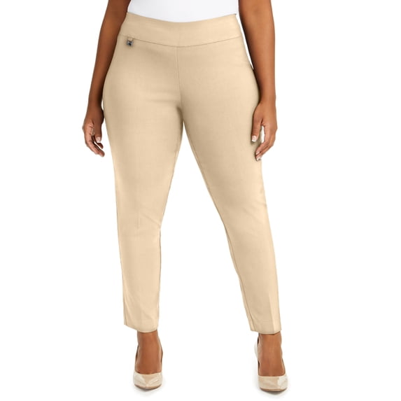 Alfani Plus Size Tummy Control Pull On Skinny Pants Cream Beige 24W