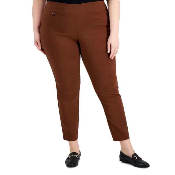 Alfani Plus Size Tummy Control Pull On Skinny Pants Moroccan Brown 28W