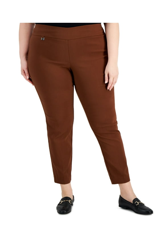 Plus Size Tummy Control Pull On Skinny Pants Moroccan Brown 28W
