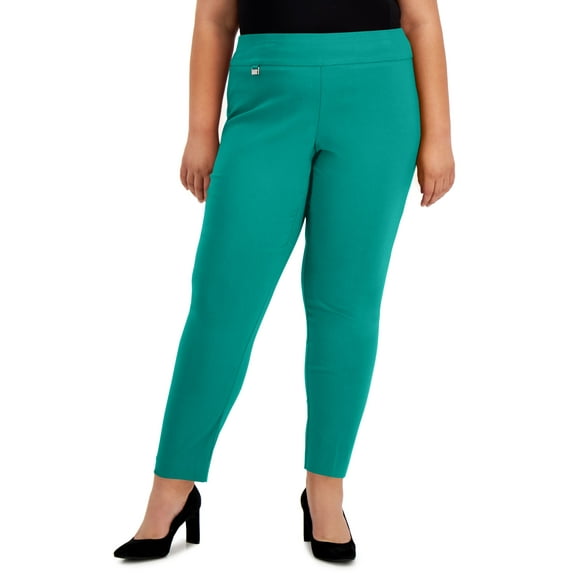 Alfani Plus Size Tummy Control Pull On Skinny Pants Teal Oasis 26W