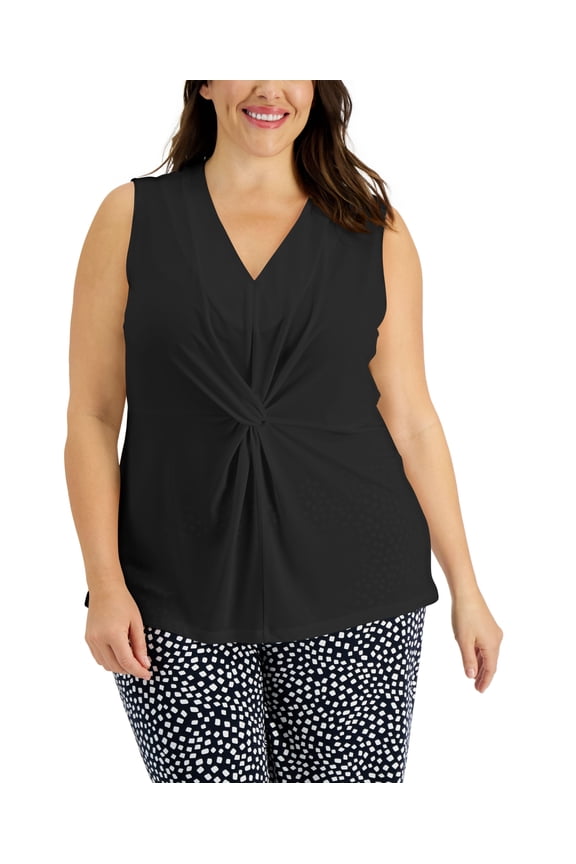 Plus Size Twisted Tank Top Deep Black 0X