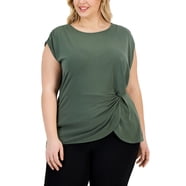 KOGMO Women's Boatneck Dolman Top - Solid Basic Knotted Hemline Tunic, Black, Size Medium