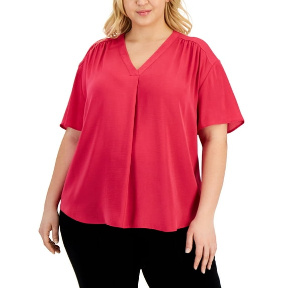 Alfani Plus Size V Neck Top Berry Haze 1X