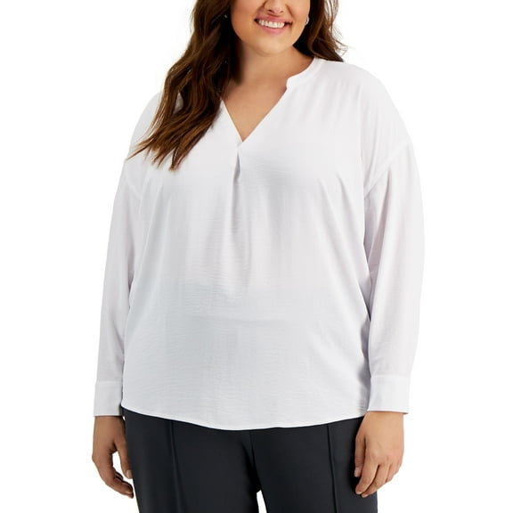 Alfani Plus Size V Neck Top Bright White 3X