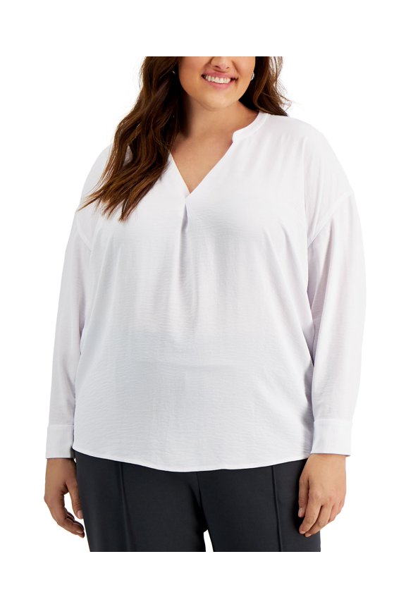 Plus Size V Neck Top Bright White 3X