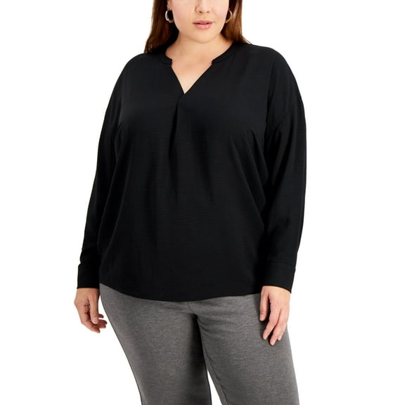 Alfani Plus Size V Neck Top Deep Black 0X