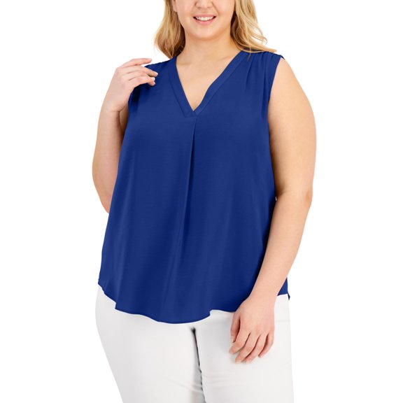 Alfani Plus Size V Neck Top Modern Blue 1X