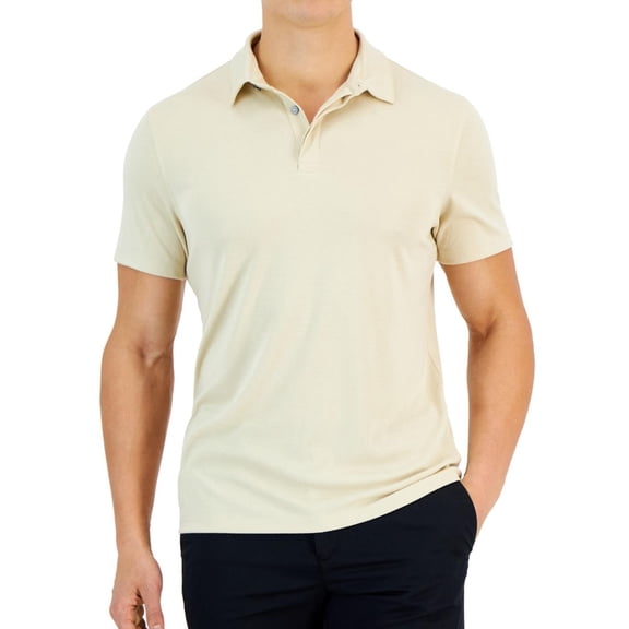 Alfani Mens Alfatech Stretch Solid Polo Shirt, Beige, Large