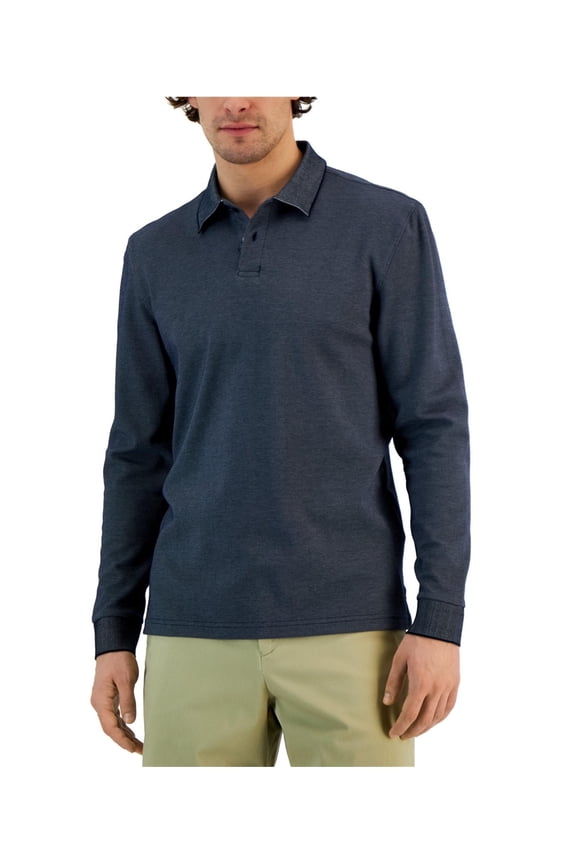Mens Knit Polo Shirt, Blue, Small