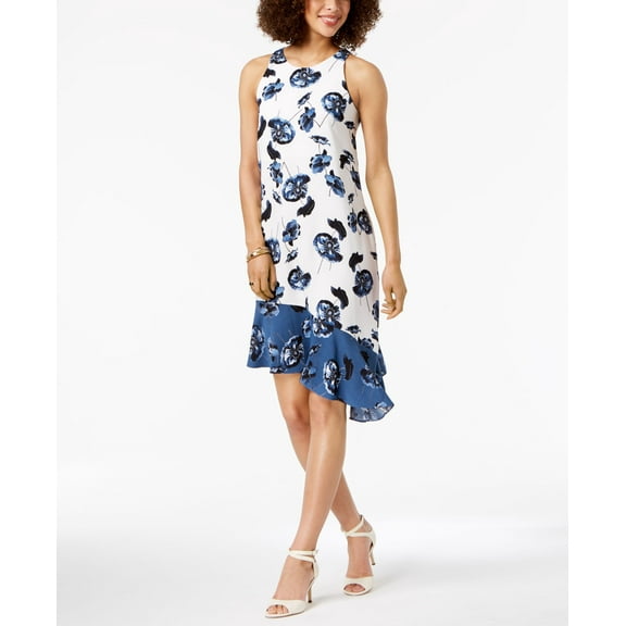 Alfani Printed Asymmetrical Dress Cloud Lucid Poppy 12