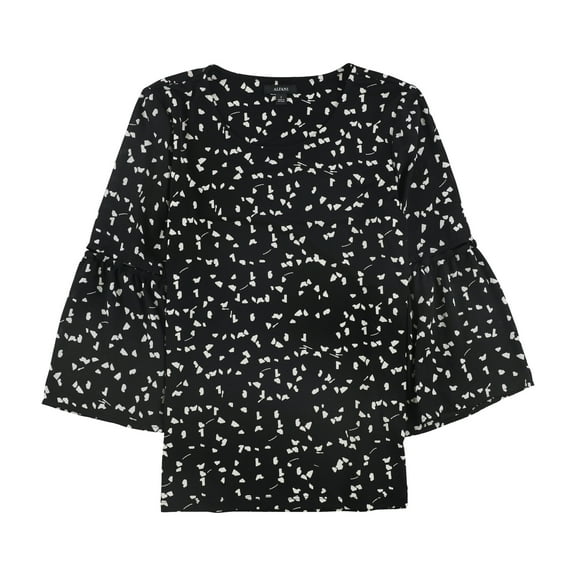 Alfani Printed Bell Sleeve Top Black Modern Dance XL