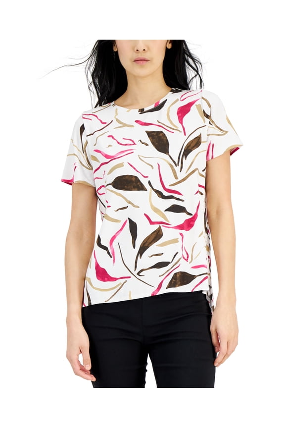 Printed Crewneck T-Shirt Soft Linear Pink M