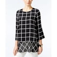 thumbnail image 1 of Alfani Printed Layered Look Mixed Media Tunic Grid Black 8, 1 of 1