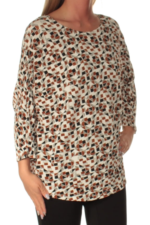 Ivory Printed Dolman Sleeve Jewel Neck Top Size: L