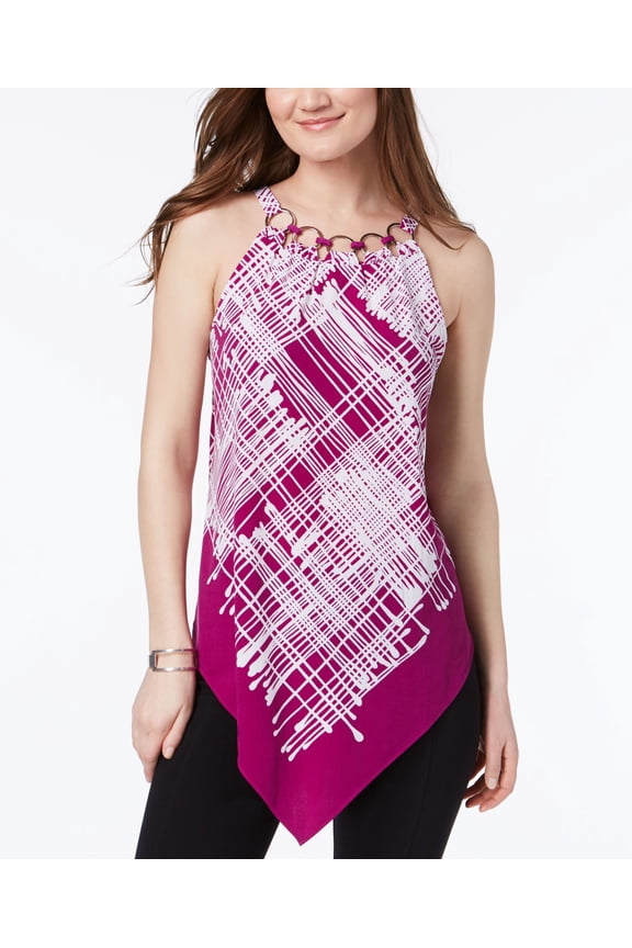 Printed Ring Neck Top Fuchsia Cross M