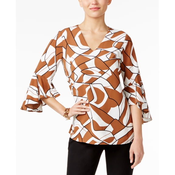 Alfani Printed Ruffle Sleeve Blouse Abstract Layers 18