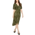 thumbnail image 1 of Alfani Printed Twist Front Midi Dress Green L, 1 of 1
