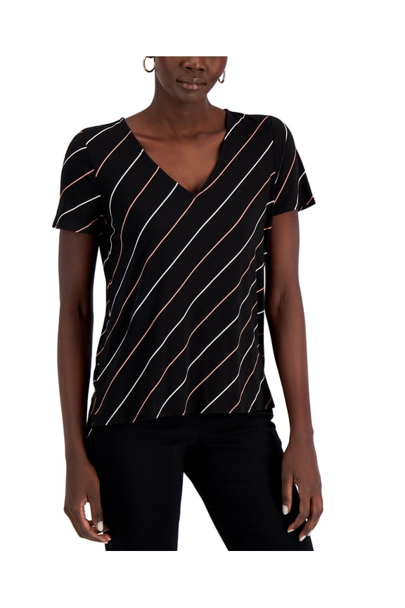 Printed V Neck T-Shirt Deep Black S
