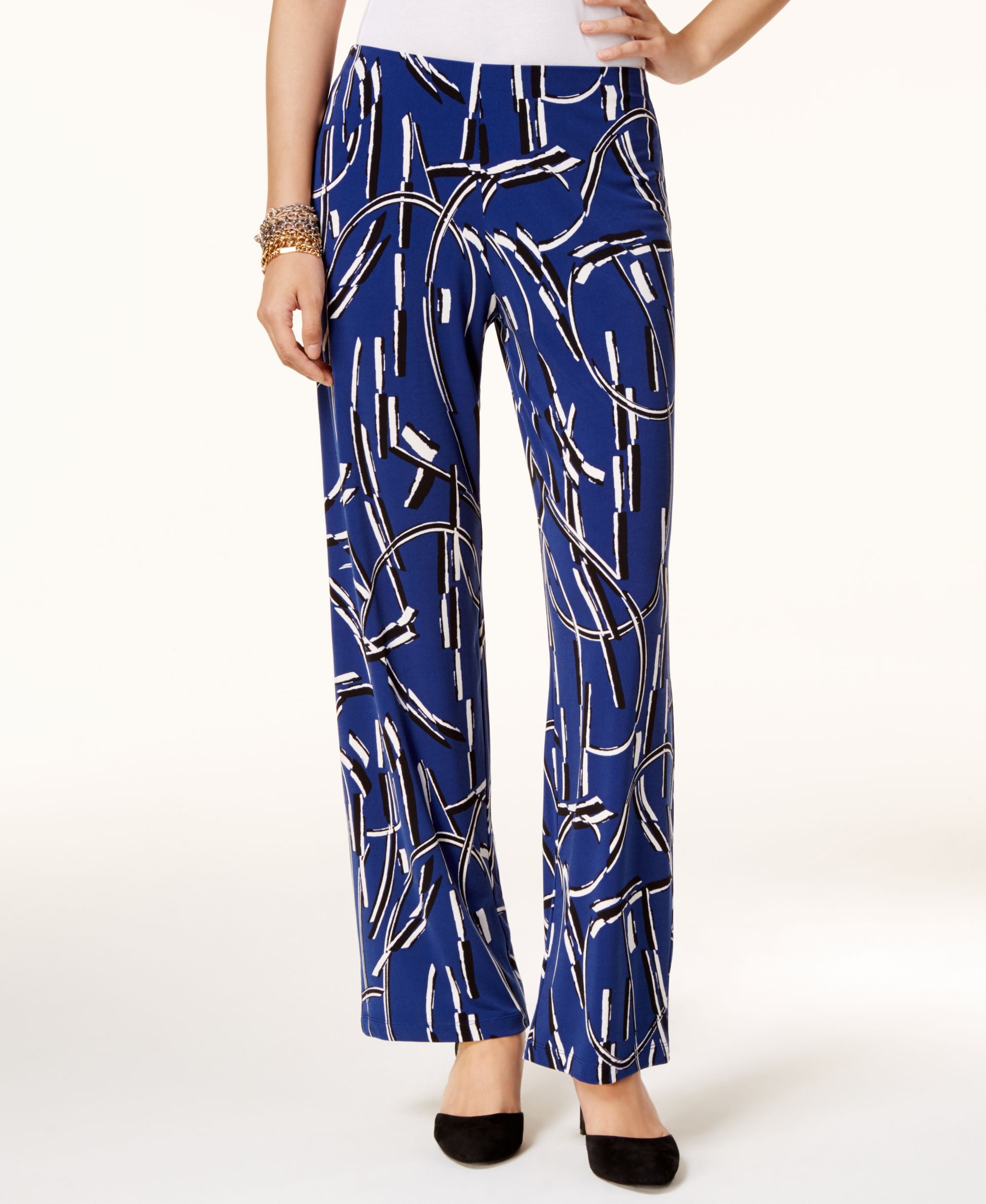 Alfani Womens Printed Pants Black Size Petite X Large main image 1