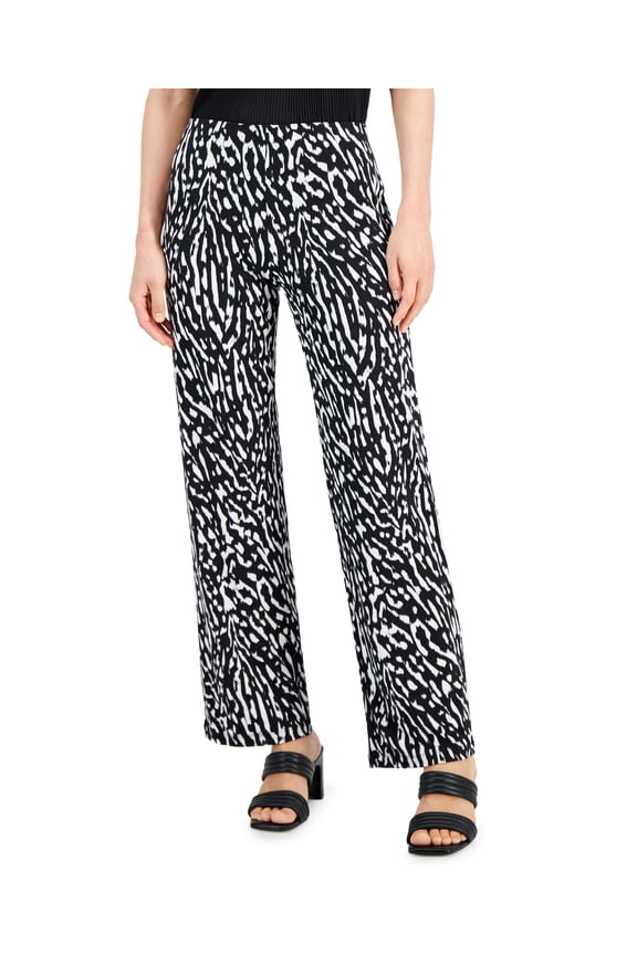 Printed Wide Leg Pants Text Zebra Black S
