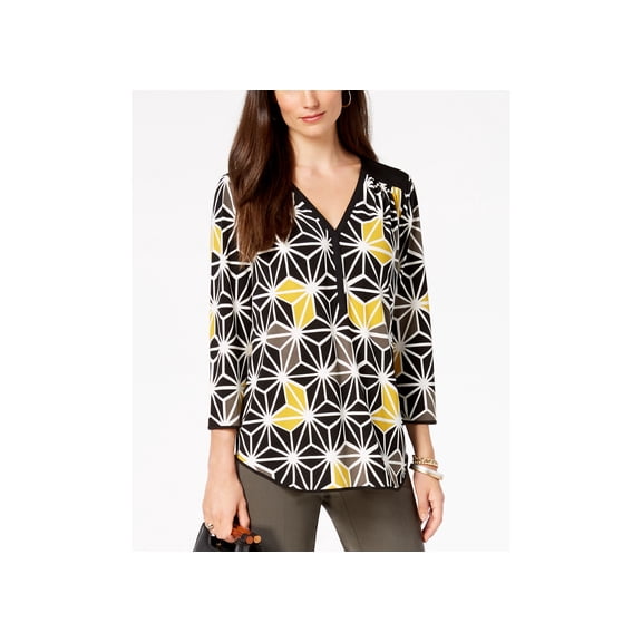 Alfani Printed Y Neck Top Cognac XL