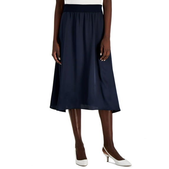 Alfani Ribbed Waist Midi Skirt Modern Navy S