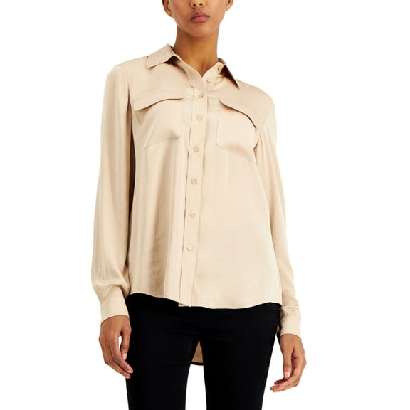 Alfani Satin Utility Shirt Champagne M