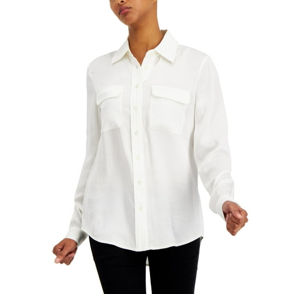 Alfani Satin Utility Shirt White XS