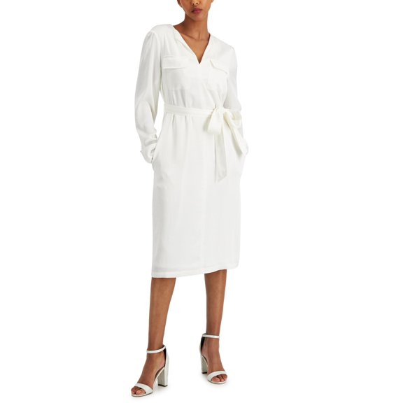 Alfani Satin Utility Shirtdress White L