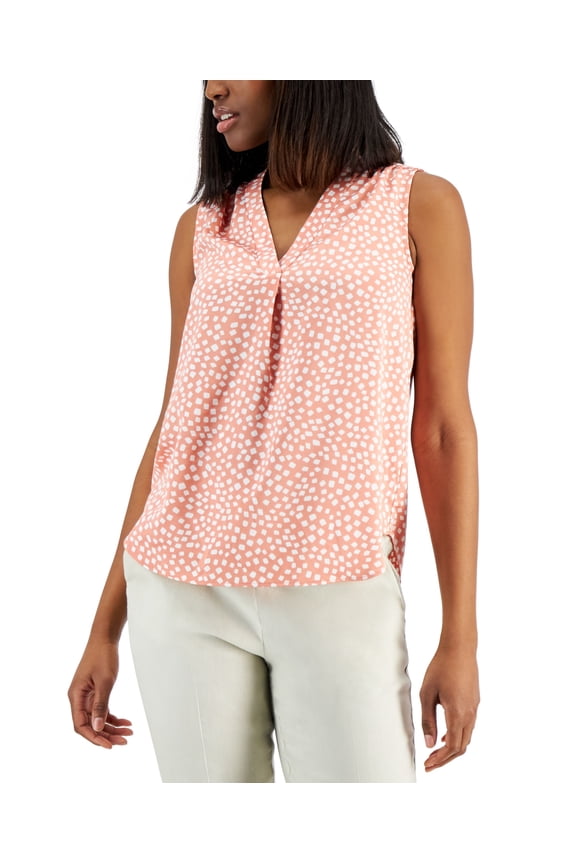 Satin V Neck Tank Top Sun Coral Contour Square 2XL