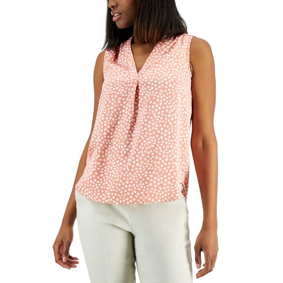Alfani Satin V Neck Tank Top Sun Coral Contour Square M