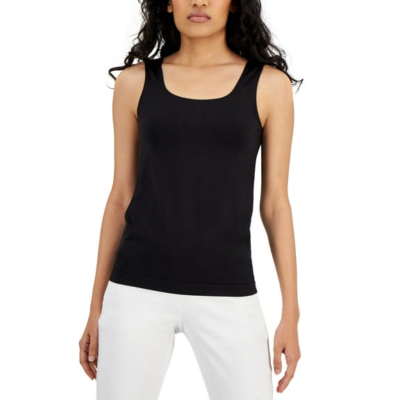 Alfani Seamless Scoop Neck Tank Top Deep Black XS