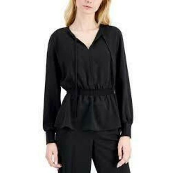 Alfani Smocked Peplum Top Deep Black S