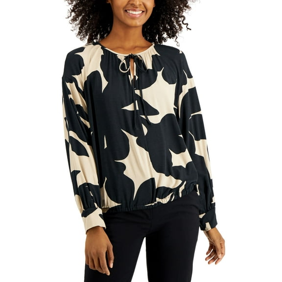 Alfani Split Neck Top Floral Fresh Almond XS