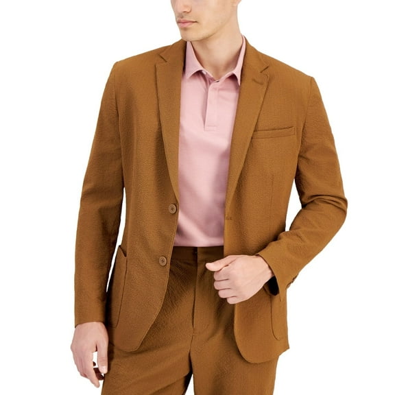 Alfani Sport Coat Mens Small 32-34 Timber Brown Classic-Fit Textured Seersucker