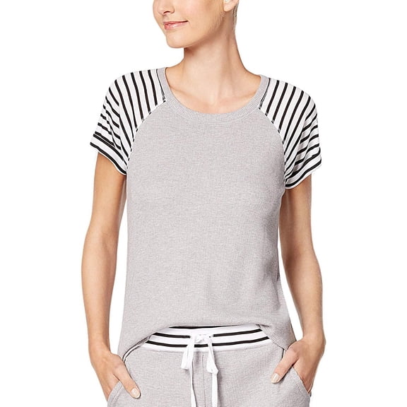 Alfani Stripe-Trimmed Thermal Pajama Top Hy Gray Heather XXXL