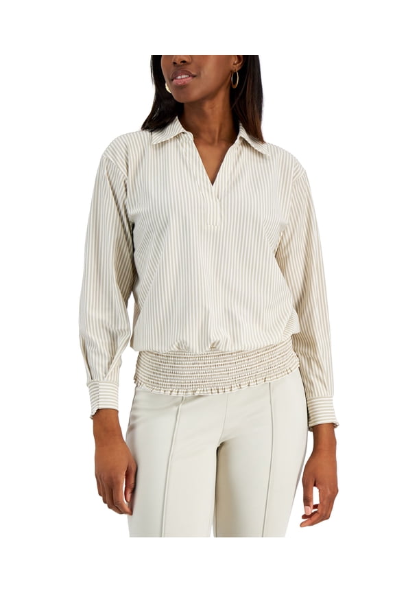 Striped Banded Hem Top Fresh Almond M