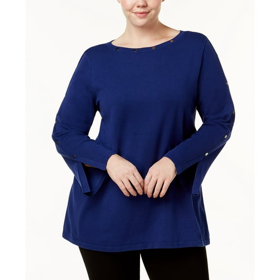 Alfani Plus Size Studded Split Cuff Sweater Andromeda 1X