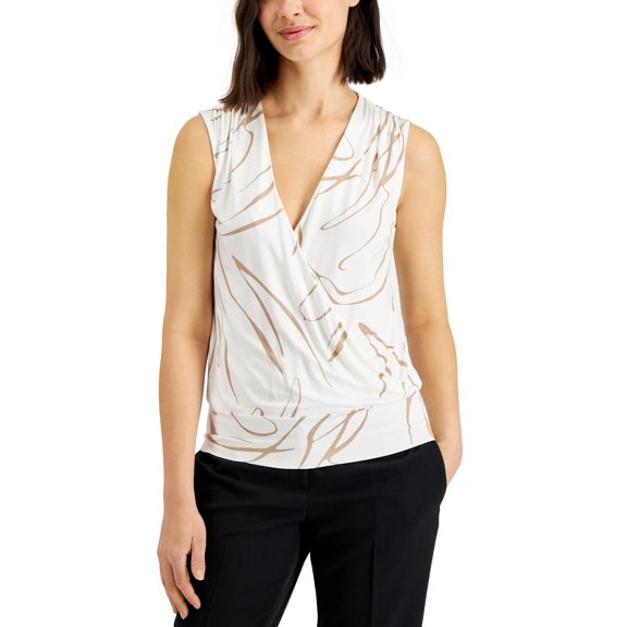 Alfani Surplice Band Hem Top Calla Lily Cream L